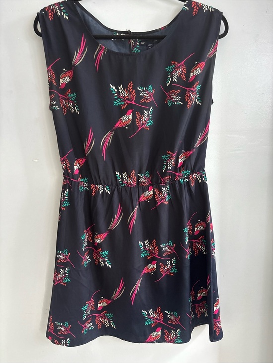 GAP Dresses & Skirts - GAP Black Mini Dress with Pink & Teal Bird Print